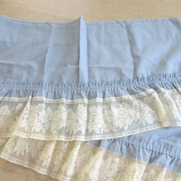 Vintage Blue Blouson Valance Lace Trim 15.5 x 60 inch Made in USA - Picture 5 of 11